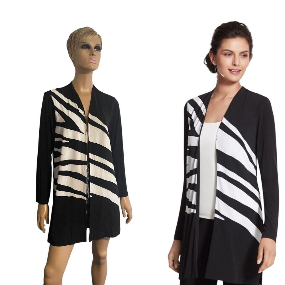 NWT Chico's Womens Knit Kit Zebra Print Optic White Black Jacket - Size 2 12/14